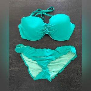 Victoria secret scrunch bikini set in teal (36DD top, M bottom)